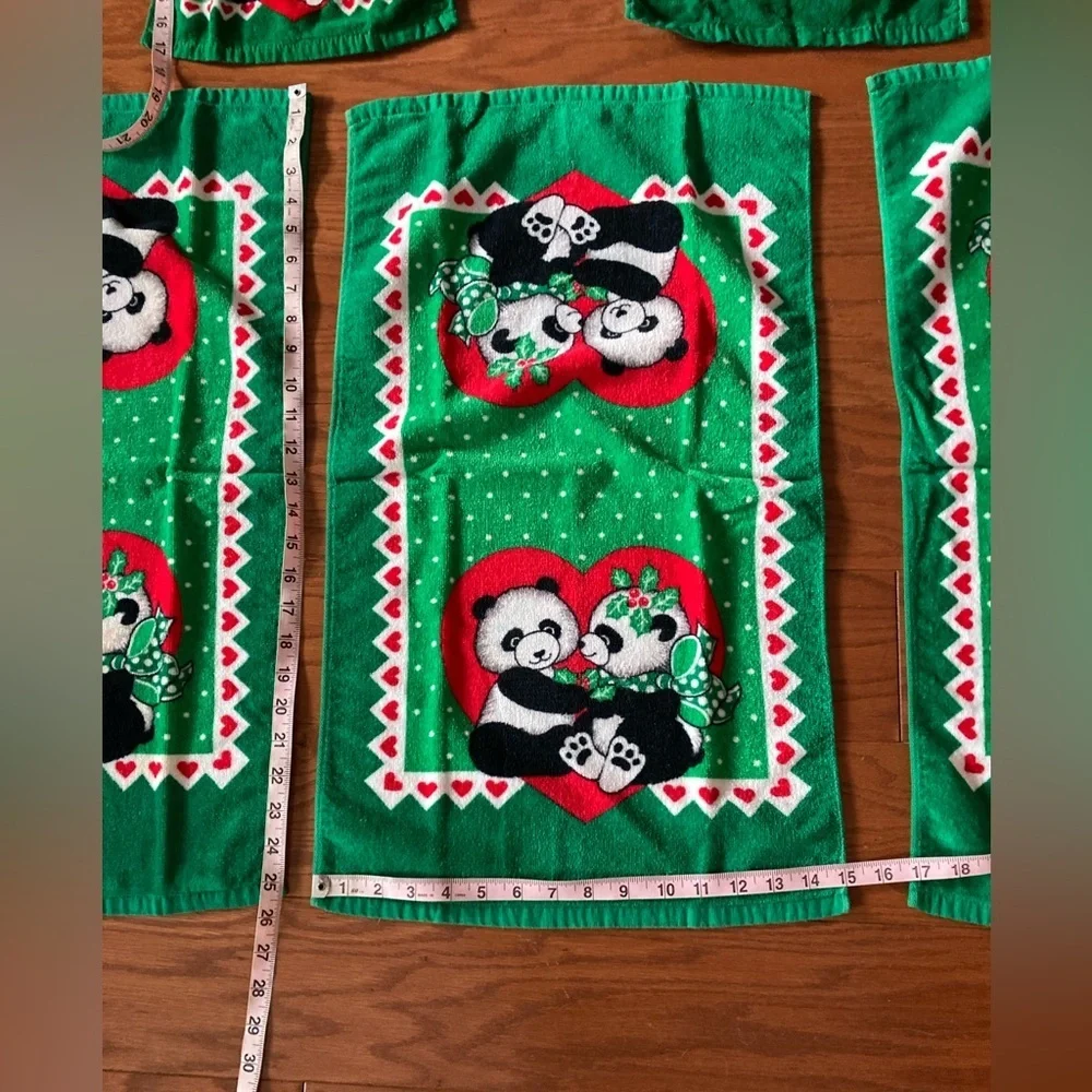 Vintage Franco Kitchen Towels Panda Bears Christmas made in Japan 1980’s
